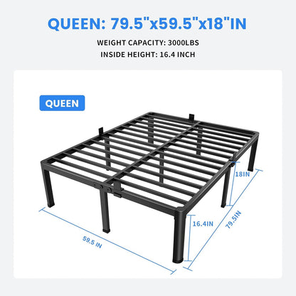 18 Inch Queen Bed Frames with round Corner Legs Mattress Slide Stopper2