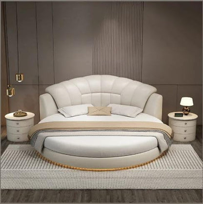 Ivory Color Genuine Leather LED Leather round Bed5