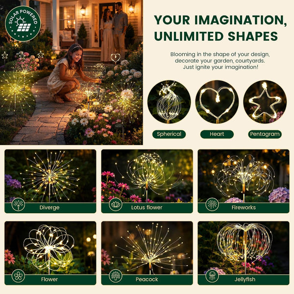 Solar Garden Lights Outdoor, 4 Pack Firework Lights, Warm White2