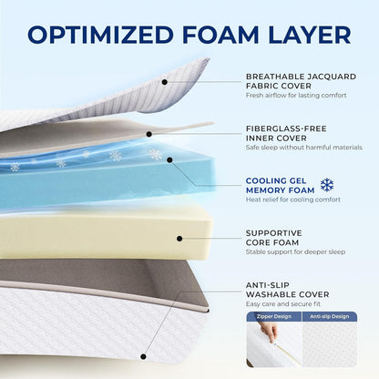 Twin 6 Inch Cooling Gel Memory Foam Mattress Pressure Relief | Medium Feel, Removable Washable Cover, Anti-Slip Bottom, Bed in a Box, Breathable, Fiberglass Free, Certipur-Us Certified2