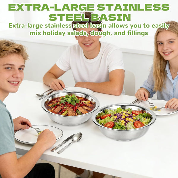 8 PCS Stainless Steel Mixing Bowls 13 Inch 8 Qt Extra Large Metal Basin with Mirror Finish, Heavy-Duty Salad Dough Bowl Kitchen Prep Bowl Dishwasher Safe Dish Tub for Home & Commercial Cooking5