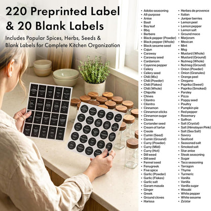 Glass Spice Jars with Label, 24X Acacia Wooden Lids - Black Labels7