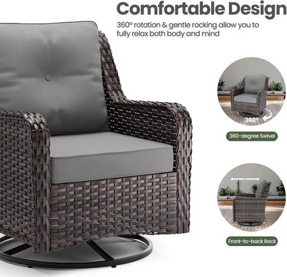 7 Pieces Patio Furniture Set,High Back Wicker Outdoor Sectional Furniture Set with Swivel Chairs & Coffee Table, Patio Conversation Set Thick Cushion for Backyard, Deck, Porch-Grey8