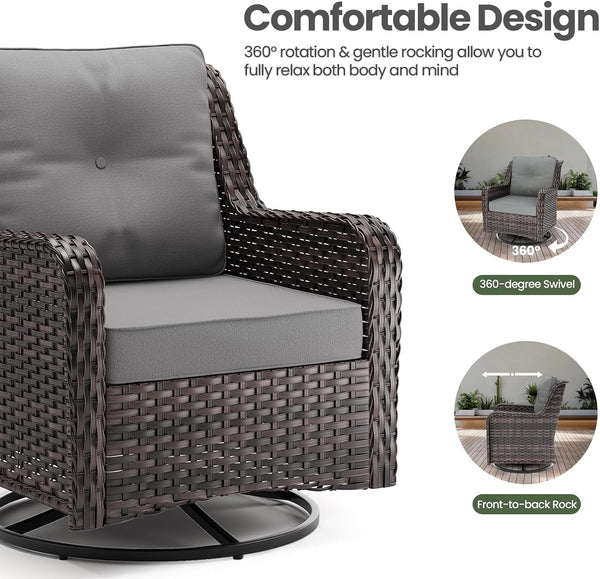 7 Pieces Patio Furniture Set,High Back Wicker Outdoor Sectional Furniture Set with Swivel Chairs & Coffee Table, Patio Conversation Set Thick Cushion for Backyard, Deck, Porch-Grey8