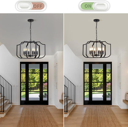 21.6" Black Chandelier, 6-Light Geometric Dining Room Fixture, Modern Metal Chandelier Lighting for Farmhouse Living Room, Bedroom, Entryway, Kitchen Island3