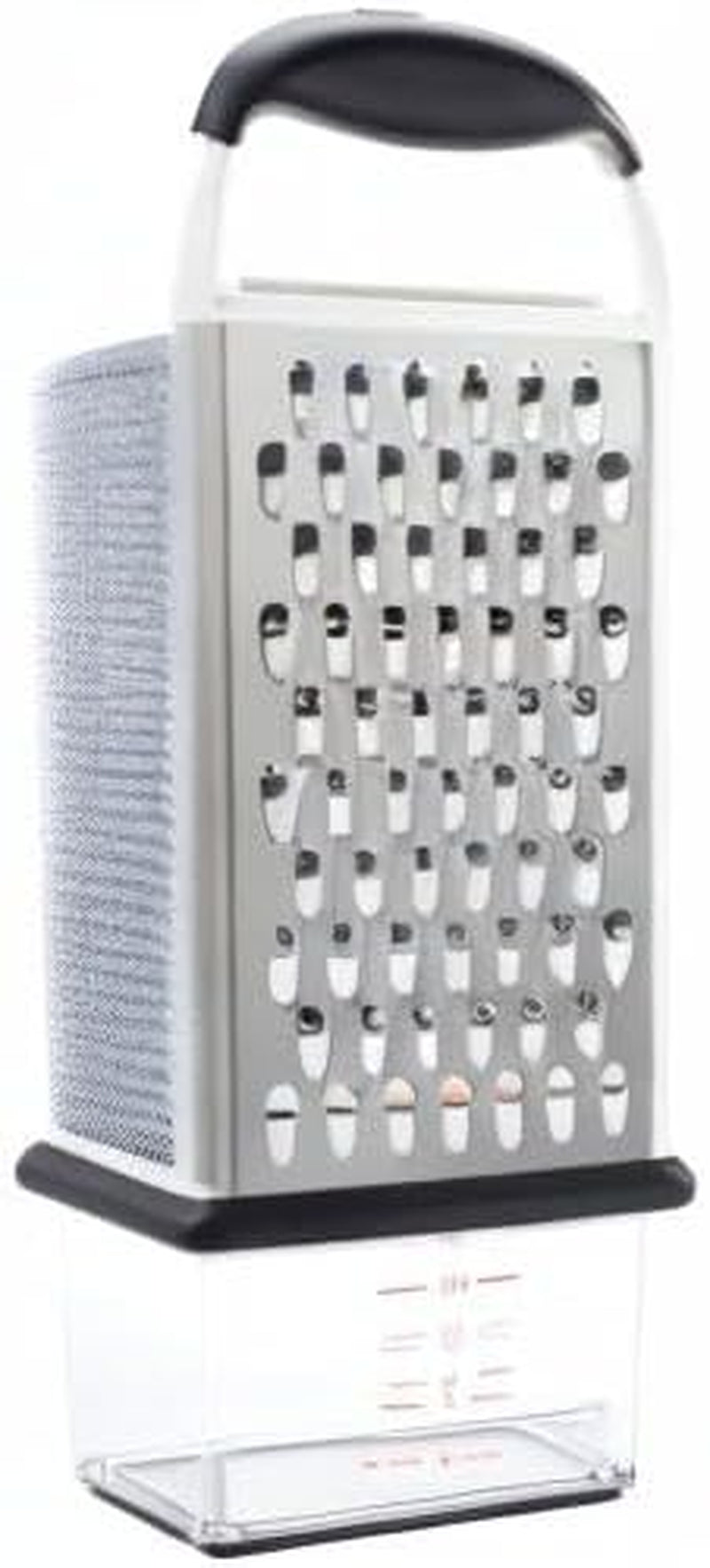 oxo-good-grips-4-sided-box-grater-for-cheese-vegetables-with-container-stainless-steel-grating-surfaces-non-slip-handle-detachable-container-cheese-vegetables-zesting-multi-purpose-grater
