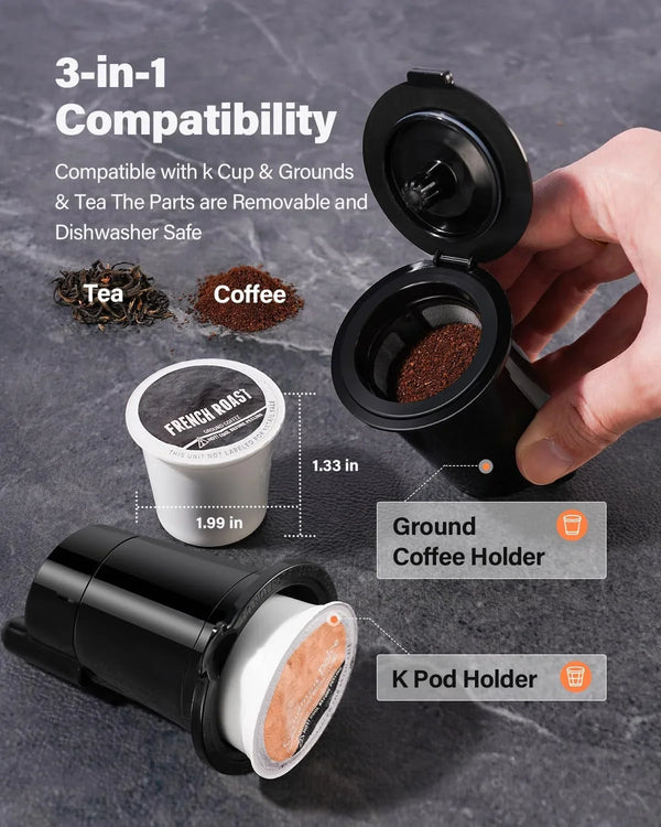 Coffee Maker Hot & Iced with Bold Setting,Single Serve Coffee Maker for K Cup and Grounds,52 Oz Removable Water Tank,6-14 Oz Brew Sizes,One Cup Kcup Coffee Machine with Reusable Filter,(Black)5