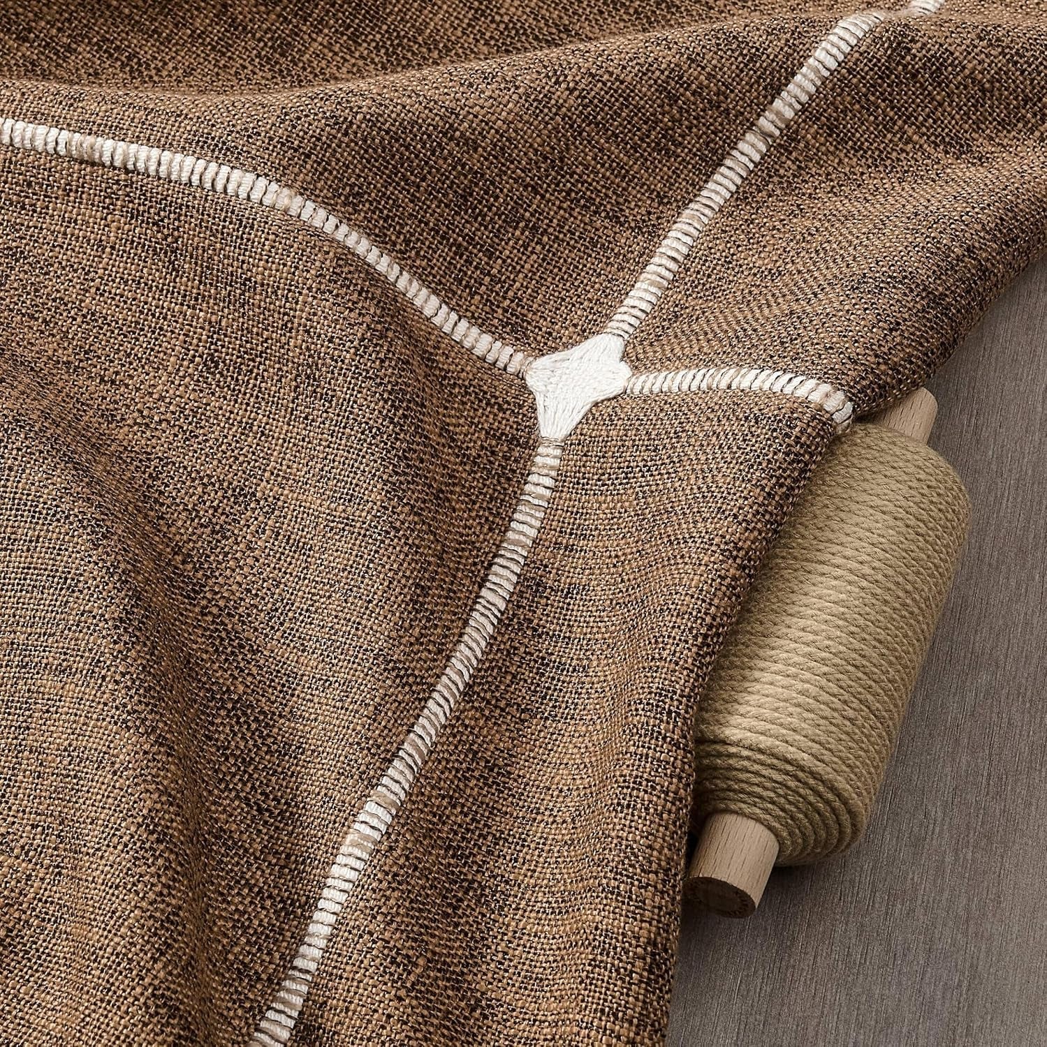 boho-round-grid-tablecloth-with-tassels-caramel-52in