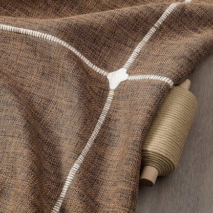 Boho round Grid Tablecloth with Tassels, Caramel 52In6