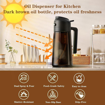 Oliver Oil Sprayer Dispenser for Cooking Bottle 16Oz Dark Glass Black | 2-In-1 Lightproof Borosilicate Glass Oil Bottle, Wide Mouth for Easy Refill Clean6