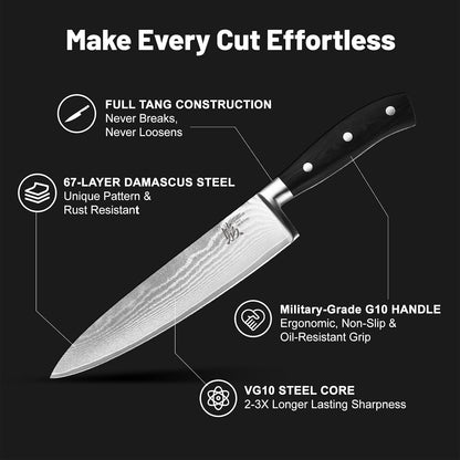 3-Piece Japanese Style Damascus Chef Knife Set, 67-Layer VG10 Steel Core | 15° Precision Edge, Balanced Weight Design, Comfortable Non-Slip Grip, Long-Lasting Sharpness, Gift Box Included3