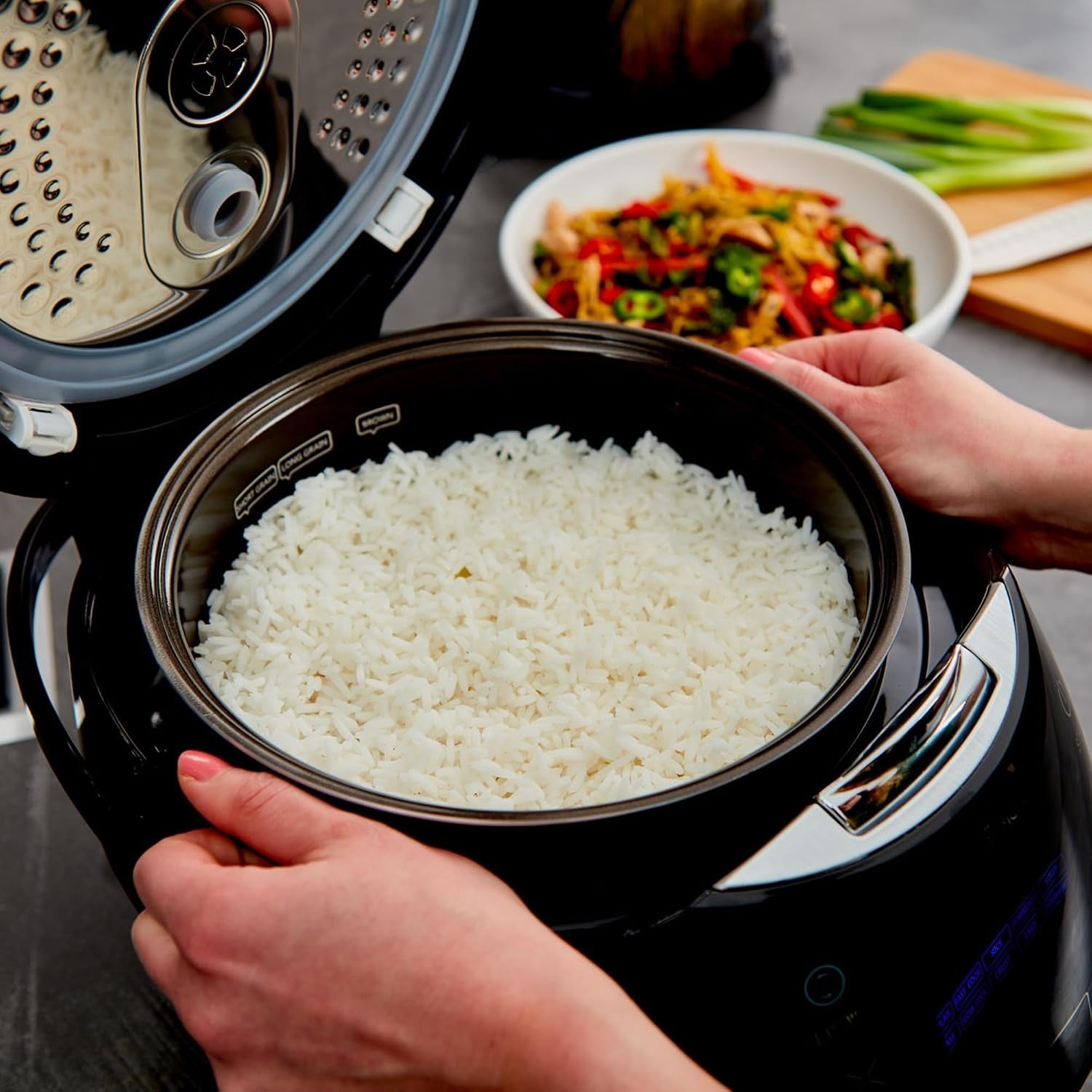 sakura-rice-cooker-with-ceramic-bowl-and-advanced-fuzzy-logic-8-cup-1-5-litre-6-rice-cook-functions-6-multicook-functions-motouch-led-display-120v-power-black-and-silver