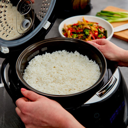 Sakura Rice Cooker with Ceramic Bowl and Advanced Fuzzy Logic (8 Cup, 1.5 Litre) 6 Rice Cook Functions, 6 Multicook Functions, Motouch LED Display, 120V Power (Black and Silver)7