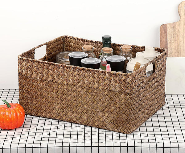 Seagrass Storage Baskets Bin for Shelf, X-Large Woven Wicker Basket6