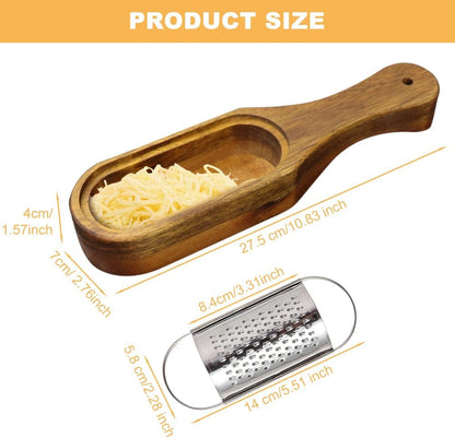 Wooden Cheese Grater with Container,Stainless Steel Cheese Shredder2
