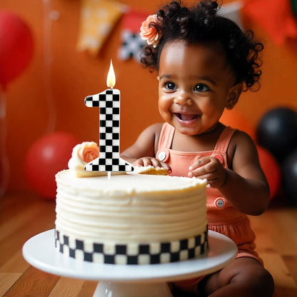 Racing Car Themed Birthday Candles, Number 1 Checkered Candles, Black & White Checkered Cake Topper, Cool Racing Themed Party Supplies, Special Candle4
