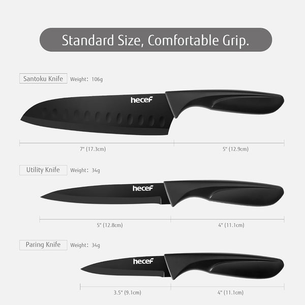 Black Kitchen Knife Set of 3, Dishwasher Safe2