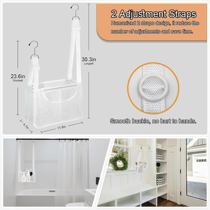 PVC Mesh Hanging Shower Caddy Organizer White, 12"X5"X7"3