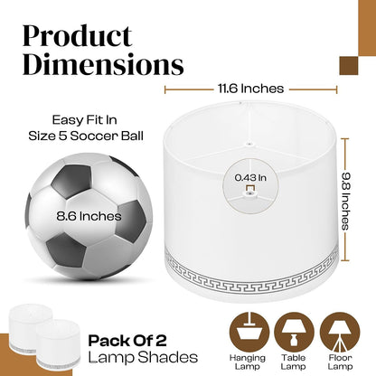 Lamp Shades Set of 2–𝐃𝐫𝐮𝐦 𝐒𝐡𝐚𝐩𝐞 Lampshades 𝟏𝟏.𝟔” 𝐓𝐨𝐩𝐱𝟏𝟐.𝟔” 𝐁𝐨𝐭𝐭𝐨𝐦𝐱𝟗.𝟖” 𝐇𝐢𝐠𝐡 Fits Harp-Style Bedside & Floor Lamp Shades–Easy Assembly(Ships Rolled Flat)(White, Medium)2