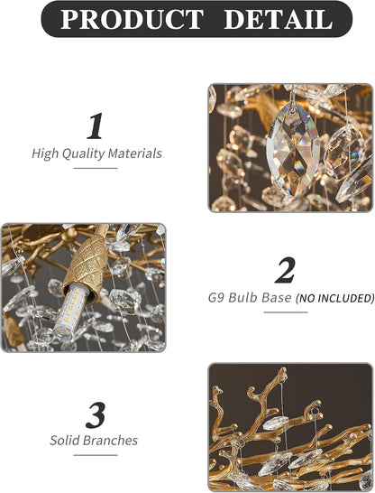 Modern Tree Branch Crystal Chandelier Luxury Gold Crystal Pendant Lighting 40" Contemporary 14-Light Chandeliers for Dining Room Kitchen Bedroom Living Room8