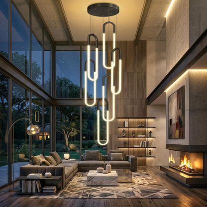6 Rings 118'' Modern Large Dimmable LED Chandelier Dining Room Pendant Light Fixtures Ring Chandelier for Foyer Staircase Living Room Kitchen Island Black1