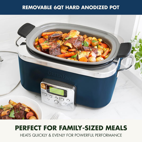 Elite 8-In-1 Programmable 6QT Electric Slow Cooker,Dishwasher Safe Lid & Removable Crock, Pfas-Free Healthy Ceramic Nonstick Multi-Cooker,Sear, Sauté,Brown,Steam Basket,Roast, Oxford Blue5