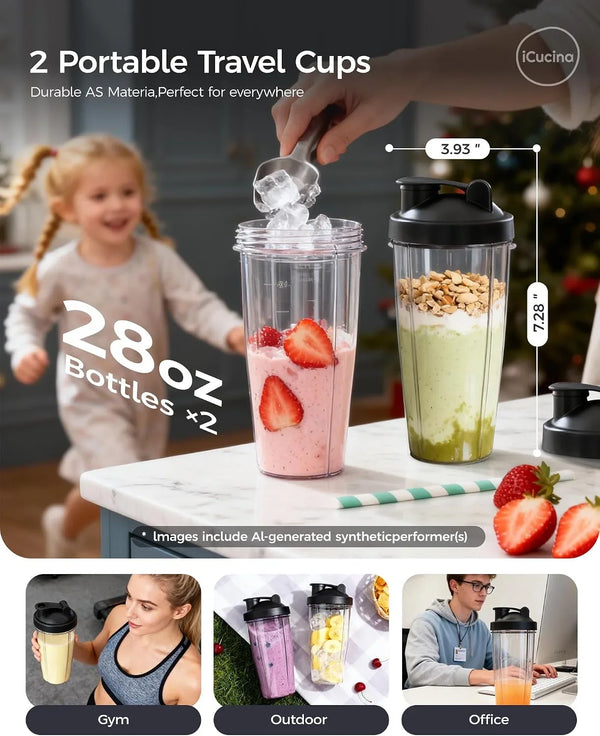 Smoothie Blender, Personal Blender for Shakes and Smoothies, 700W Pulse Technology Single Serve Blenders with 2 X 28Oz Protable Cups for Ice Crush, Frozen Fruit Drinks5