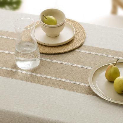 Outdoor Linen Tablecloth Rectangle, Waterproof Cotton Boho Farmhouse Table Cloths with Tassel, Heavy Weight Wrinkle Free Table Cover for Picnic Camping Dining - 55 X 70 Inch, Coffee Lines8