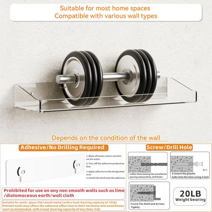 2 Pack Clear Shower Shelves for Tile Walls,Adhesive Acrylic Bathroom Shelves Organizer and Storage,No Drill Acrylic Shower Wall Caddy & Shelf,Floating Shelves for Makeup,Perfume,Shampoo Holder4