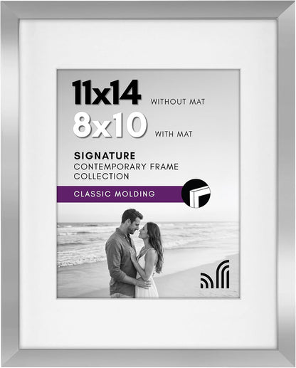 11X14 Picture Frame with Shatter-Resistant Glass - Use as 8X10 Frame with Mat or Display 11X14 Photo without Mat - Signature Collection - Picture Frames for Wall Display - Silver1