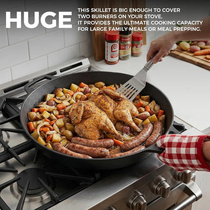 Pre-Seasoned Large Cast Iron Skillet 17 Inch, Dual Handle Outdoor Camping Frying Pan, Pizza Pan, Use for Grill, Stovetop, Induction, Oven Safe Cookware2