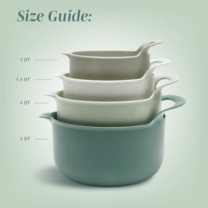 Nesting Plastic Mixing Bowl Set with Pour Spouts and Handles, Sage, 4 Piece Non-Slip2