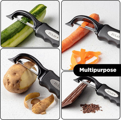 Premium Vegetable Peeler for Kitchen - Swivel Peeler with Razor Sharp Stainless Steel Blades & Strong Ergonomic Handle - Dishwasher Safe, Easy to Use with Blemish Remover - Black4