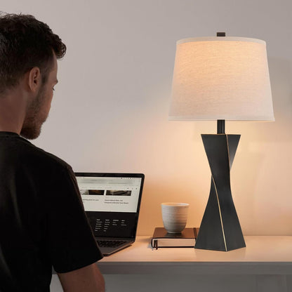 Bedside Lamps Set of 2 Unique Modern Vintage Table Lamp Rustic Farmhouse Desk Lamps for Living Room End Tables Bulb Not Included, Linen Shade, 26.5 In,Black4