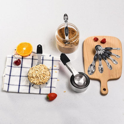Magnetic Measuring Cups and Spoons Set, 5 Stainless Steel Magnetic Measuring Cup and 8 Double Sided Measuring Spoons with 1 Leveler，Kitchen Gadgets for Cooking & Baking8