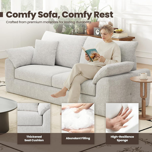 89.8" Cloud Boneless Sofa, Loveseat Couches with 4 Pillows, Modern Living Room 2 Seater Sofa for Small Space, Apartment, No Assembly, Beige4
