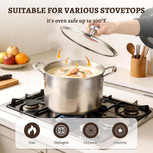 Ptaciow 7 Quart Titanium Soup Pot,Pure Healthy Titanium Pots for Cooking | No Coating Stock Pot with Lid Induction All Stovetops,Large Capacity Cooking Pot for Soup,Pasta Sturdy & Double Handle5