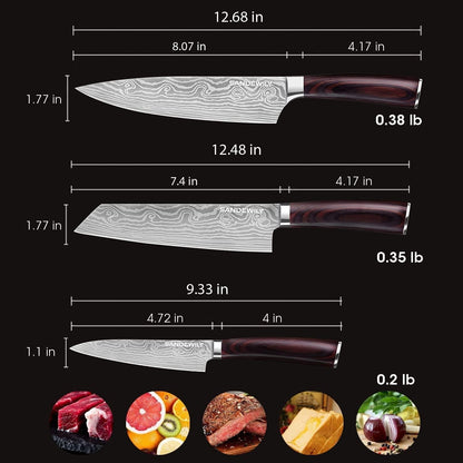 Japanese Knife Set, 3 Piece Kitchen Knives with Sheaths2