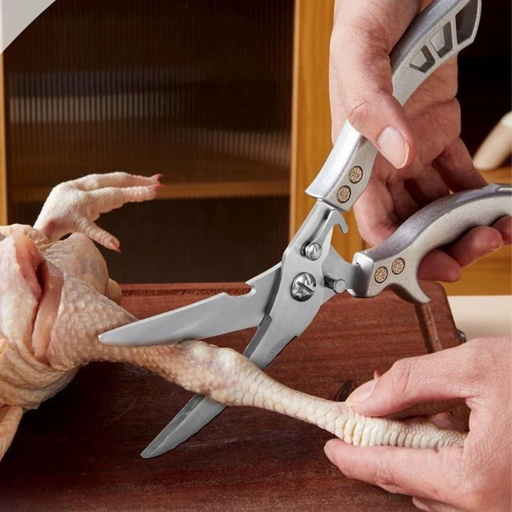 1-pack-duty-stainless-steel-kitchen-scissors-professional-cooking-shears-poultry-shears-with-safety-lock-design-easily-cuts-bones-ideal-for-bones-turkey-meat-fish-and-vegetables