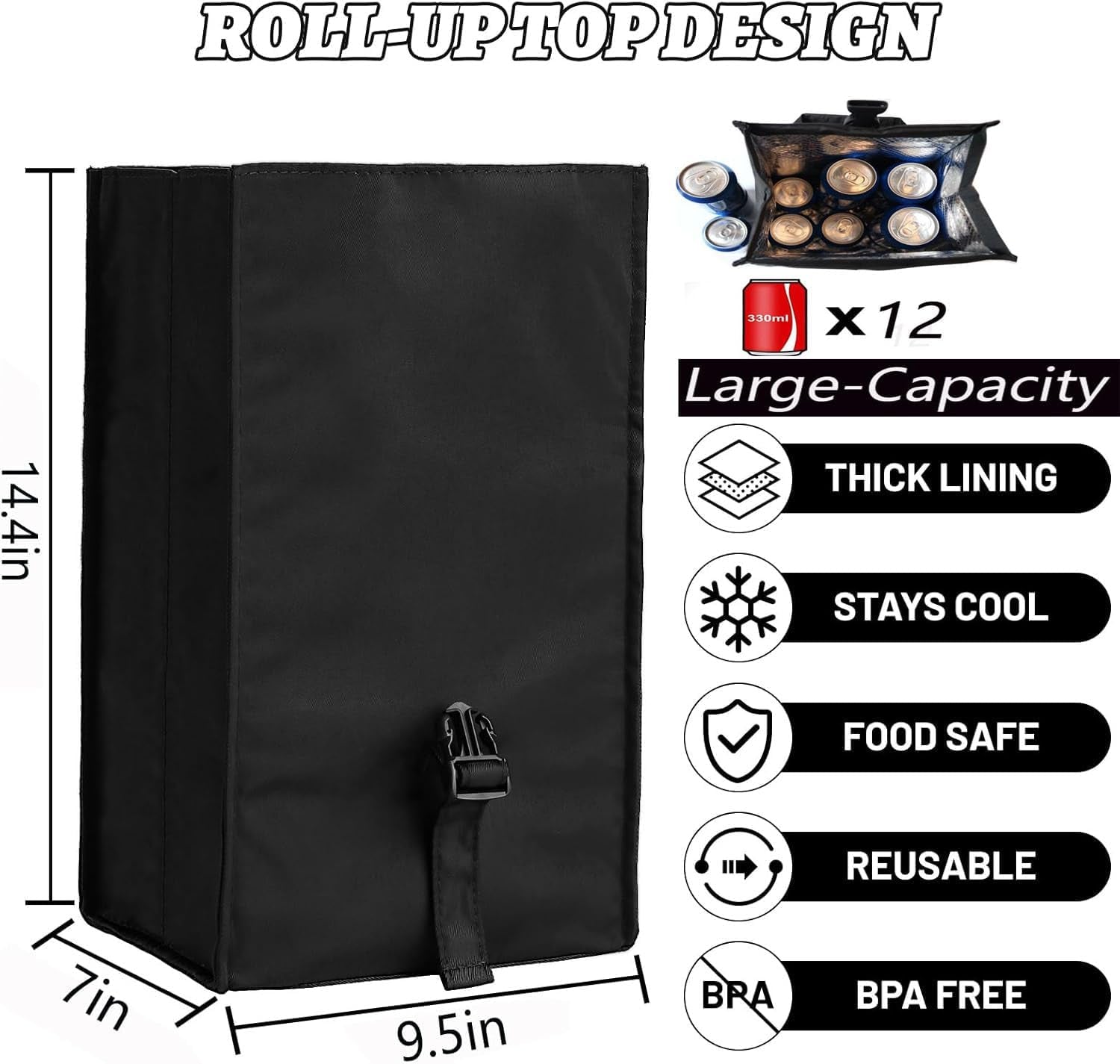 insulated-foldable-lunch-bag-lightweight-portable-with-adjustable-shoulder-strap-lunch-box-for-men-women-office-work-picnic-hiking-and-beach-blackhard-fabric