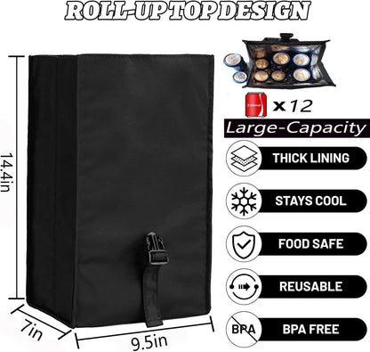 Insulated Foldable Lunch Bag- Lightweight Portable with Adjustable Shoulder Strap Lunch Box for Men, Women, Office, Work, Picnic, Hiking and Beach (Black(Hard Fabric))6