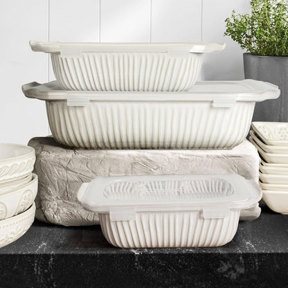 Casserole Dishes for Oven, Ceramic Baking Dish, Large Lasagna Pan with Handles, Baking Pan Casserole Dish, Rectangular Bakeware Deep, Set of 3 (5.1Qt/2.3Qt/1.1Qt) (White, with Lids)9
