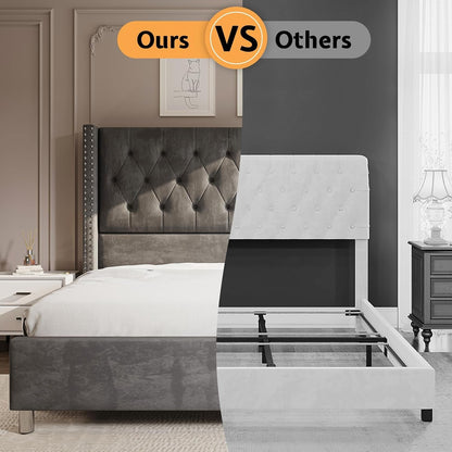 Queen Velvet Bed Frame with 49.2" Tall Wingback Headboard, Grey4