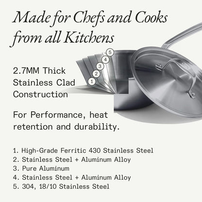 Made in Cookware - 3.5 Quart Stainless Steel Saute Pan - 5 Ply Stainless Clad - Professional Cookware - Induction Compatible - Crafted in Italy2