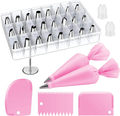 32 Piping Bags and Tips Set Frosting Piping Kit for Beginners & Pros | Storage Case, Baking Supplies Tools, 24 Icing Tips, 2 Reusable Piping Bags, 3 Scrapers, for Cupcake Cookie Cake Decorating1