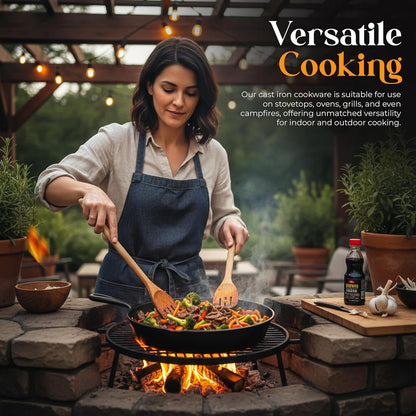 Cast Iron Skillet Set 3 Piece 6 8 10 Inch Pfas-Free Black | Chef Pan, Even Heat Distribution, Stovetop, Campfire and Grill Safe, Large Skillet Set, Indoor Outdoor Use2