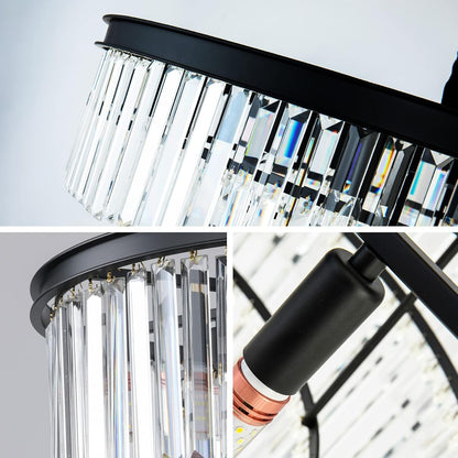 Black Modern Crystal Chandelier, 2-Tier round Flush Mount Ceiling Light Fixtures Height Adjustable Pendant Lighting for Dining Room Living Room Bedroom Kitchen Hotel Foyer4