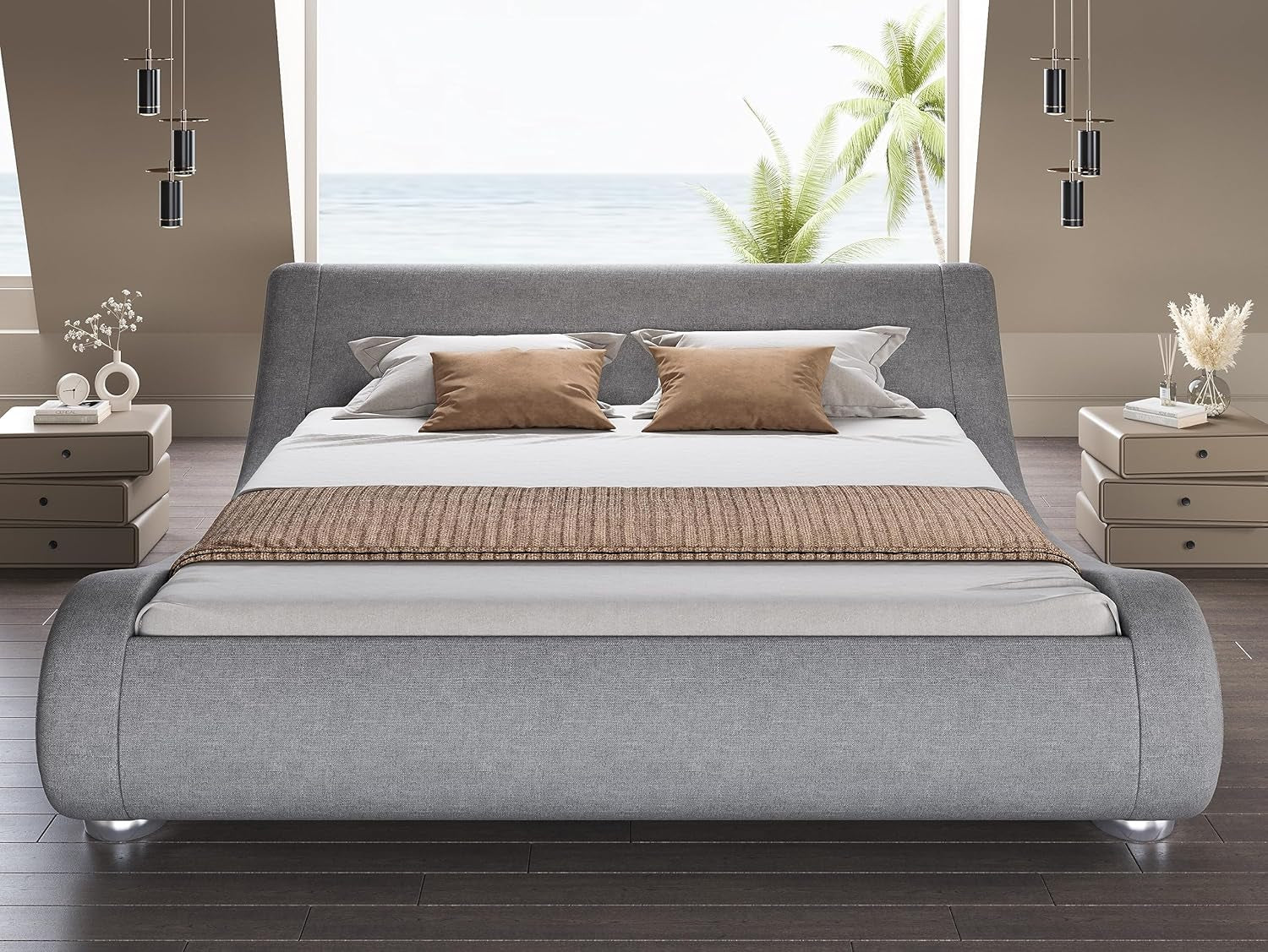 queen-size-sleigh-bed-frame-low-profile-faux-leather-grey
