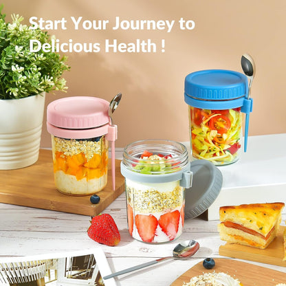 16 Oz Glass Overnight Oats Containers with Lids and Spoon Chia Pudding Jars6