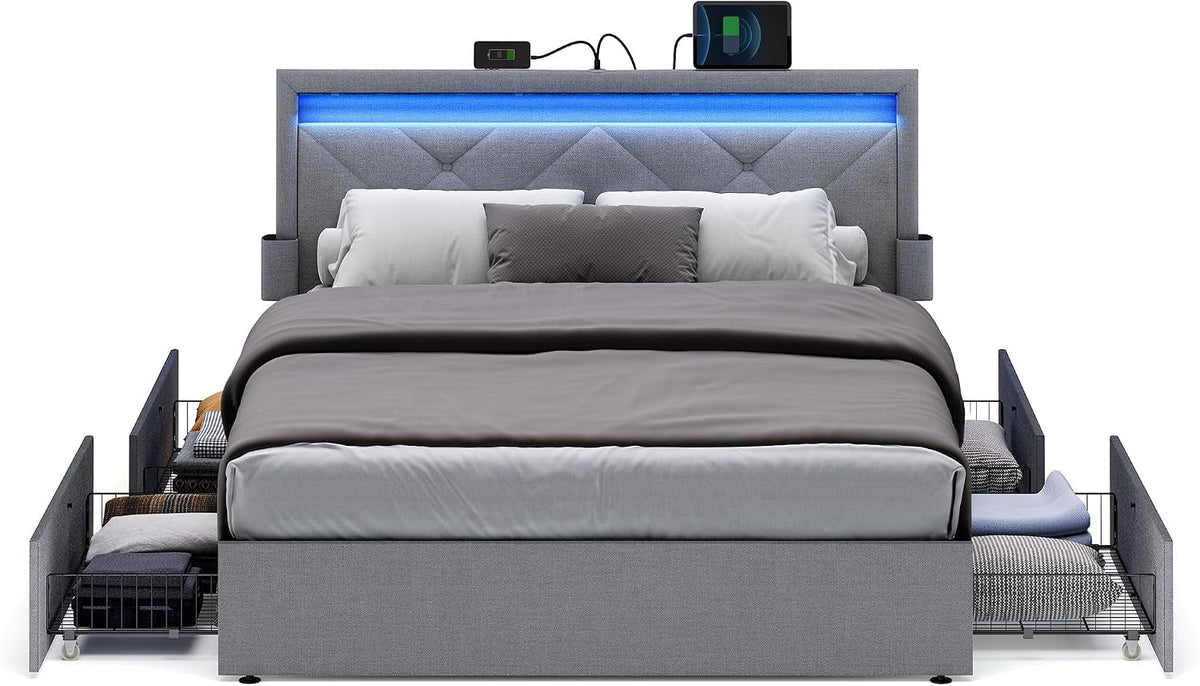queen-bed-frame-4-storage-drawers-on-wheels-charging-station